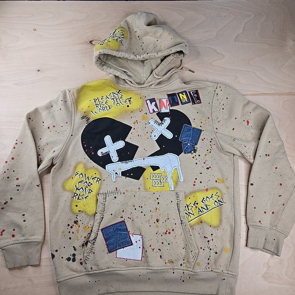 Kloud9 Paint Hoodie Hooded Pullover Pocket Sweatshirt Broken Heart Sz L